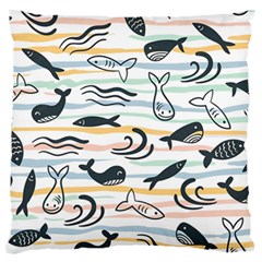 Seamless Vector Pattern With Little Cute Fish Cartoon Large Premium Plush Fleece Cushion Case (one Side) by Cemarart