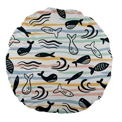 Seamless Vector Pattern With Little Cute Fish Cartoon Large 18  Premium Flano Round Cushions