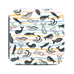 Seamless Vector Pattern With Little Cute Fish Cartoon Square Metal Box (black) by Cemarart