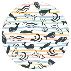 Seamless Vector Pattern With Little Cute Fish Cartoon Round Trivet by Cemarart