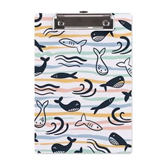 Seamless Vector Pattern With Little Cute Fish Cartoon A5 Acrylic Clipboard by Cemarart