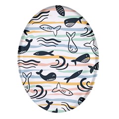 Seamless Vector Pattern With Little Cute Fish Cartoon Oval Glass Fridge Magnet (4 Pack) by Cemarart