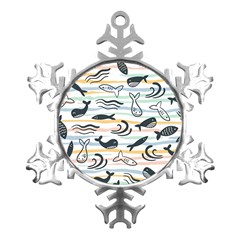 Seamless Vector Pattern With Little Cute Fish Cartoon Metal Small Snowflake Ornament by Cemarart