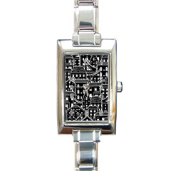 Dark Seamless Pattern With Houses Doodle House Monochrome Rectangle Italian Charm Watch by Cemarart