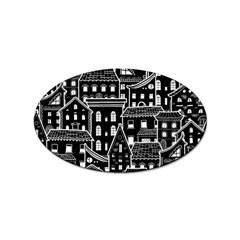 Dark Seamless Pattern With Houses Doodle House Monochrome Sticker (oval) by Cemarart