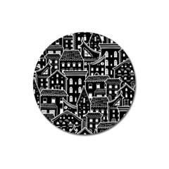 Dark Seamless Pattern With Houses Doodle House Monochrome Magnet 3  (round) by Cemarart