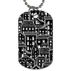 Dark Seamless Pattern With Houses Doodle House Monochrome Dog Tag (two Sides) by Cemarart