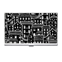 Dark Seamless Pattern With Houses Doodle House Monochrome Business Card Holder by Cemarart