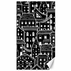 Dark Seamless Pattern With Houses Doodle House Monochrome Canvas 40  X 72  by Cemarart