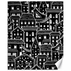 Dark Seamless Pattern With Houses Doodle House Monochrome Canvas 11  X 14  by Cemarart