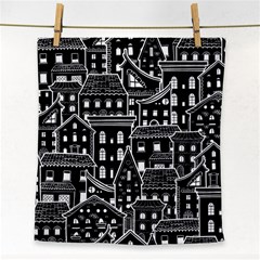 Dark Seamless Pattern With Houses Doodle House Monochrome Face Towel by Cemarart