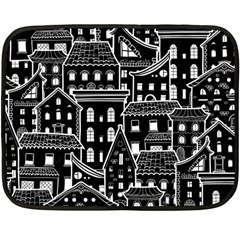 Dark Seamless Pattern With Houses Doodle House Monochrome Two Sides Fleece Blanket (mini) by Cemarart