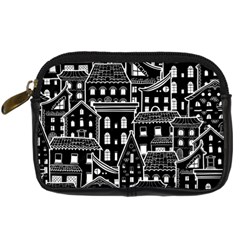 Dark Seamless Pattern With Houses Doodle House Monochrome Digital Camera Leather Case by Cemarart