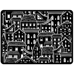 Dark Seamless Pattern With Houses Doodle House Monochrome Fleece Blanket (large) by Cemarart