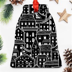 Dark Seamless Pattern With Houses Doodle House Monochrome Ornament (bell) by Cemarart