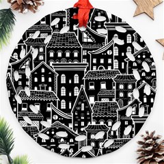 Dark Seamless Pattern With Houses Doodle House Monochrome Round Filigree Ornament (two Sides) by Cemarart