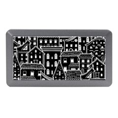 Dark Seamless Pattern With Houses Doodle House Monochrome Memory Card Reader (mini) by Cemarart