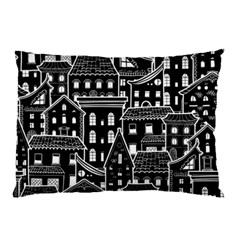 Dark Seamless Pattern With Houses Doodle House Monochrome Pillow Case (two Sides) by Cemarart