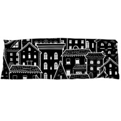 Dark Seamless Pattern With Houses Doodle House Monochrome Body Pillow Case (dakimakura) by Cemarart