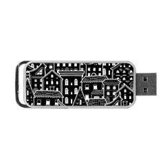 Dark Seamless Pattern With Houses Doodle House Monochrome Portable Usb Flash (two Sides) by Cemarart