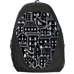 Dark Seamless Pattern With Houses Doodle House Monochrome Backpack Bag by Cemarart