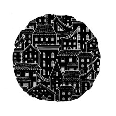 Dark Seamless Pattern With Houses Doodle House Monochrome Standard 15  Premium Round Cushions