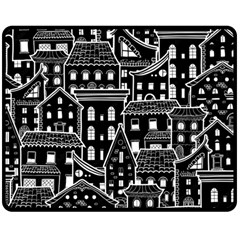 Dark Seamless Pattern With Houses Doodle House Monochrome Two Sides Fleece Blanket (medium) by Cemarart