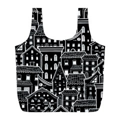 Dark Seamless Pattern With Houses Doodle House Monochrome Full Print Recycle Bag (l) by Cemarart