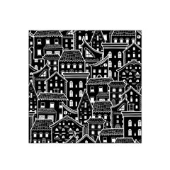 Dark Seamless Pattern With Houses Doodle House Monochrome Satin Bandana Scarf 22  X 22  by Cemarart