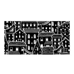 Dark Seamless Pattern With Houses Doodle House Monochrome Satin Wrap 35  X 70  by Cemarart