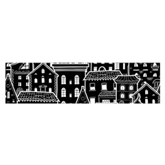 Dark Seamless Pattern With Houses Doodle House Monochrome Oblong Satin Scarf (16  X 60 ) by Cemarart