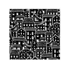 Dark Seamless Pattern With Houses Doodle House Monochrome Square Satin Scarf (30  X 30 ) by Cemarart