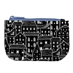 Dark Seamless Pattern With Houses Doodle House Monochrome Large Coin Purse by Cemarart