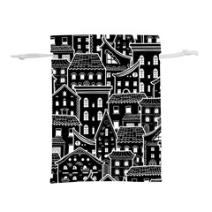 Dark Seamless Pattern With Houses Doodle House Monochrome Lightweight Drawstring Pouch (l) by Cemarart