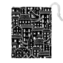 Dark Seamless Pattern With Houses Doodle House Monochrome Drawstring Pouch (5xl) by Cemarart