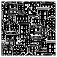 Dark Seamless Pattern With Houses Doodle House Monochrome Lightweight Scarf  by Cemarart