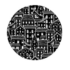 Dark Seamless Pattern With Houses Doodle House Monochrome Mini Round Pill Box (pack Of 3) by Cemarart