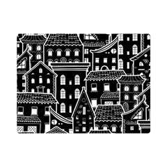 Dark Seamless Pattern With Houses Doodle House Monochrome Premium Plush Fleece Blanket (mini) by Cemarart