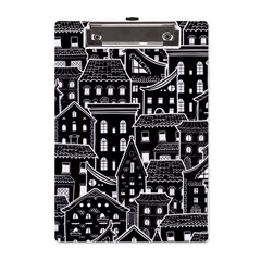 Dark Seamless Pattern With Houses Doodle House Monochrome A5 Acrylic Clipboard by Cemarart