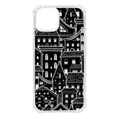 Dark Seamless Pattern With Houses Doodle House Monochrome Iphone 14 Tpu Uv Print Case by Cemarart