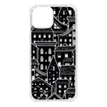 Dark Seamless Pattern With Houses Doodle House Monochrome iPhone 14 TPU UV Print Case Front