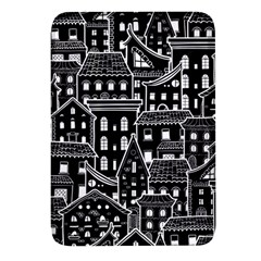 Dark Seamless Pattern With Houses Doodle House Monochrome Rectangular Glass Fridge Magnet (4 Pack) by Cemarart