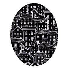 Dark Seamless Pattern With Houses Doodle House Monochrome Oval Glass Fridge Magnet (4 Pack) by Cemarart