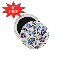 Bird Floral Blue Flower Retro Seamless Pattern 1 75  Magnets (10 Pack)  by Cemarart