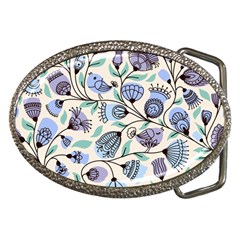 Bird Floral Blue Flower Retro Seamless Pattern Belt Buckles by Cemarart