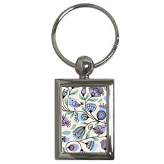 Bird Floral Blue Flower Retro Seamless Pattern Key Chain (rectangle) by Cemarart