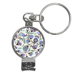 Bird Floral Blue Flower Retro Seamless Pattern Nail Clippers Key Chain by Cemarart