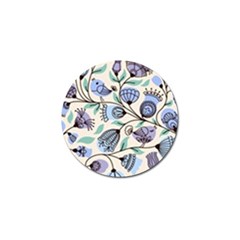 Bird Floral Blue Flower Retro Seamless Pattern Golf Ball Marker by Cemarart