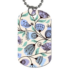 Bird Floral Blue Flower Retro Seamless Pattern Dog Tag (two Sides) by Cemarart