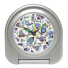 Bird Floral Blue Flower Retro Seamless Pattern Travel Alarm Clock by Cemarart